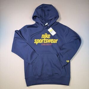 NWT Nike Mens Hoodie Sportswear Blue Fleece Graphic Pullover Sweatshirt Small